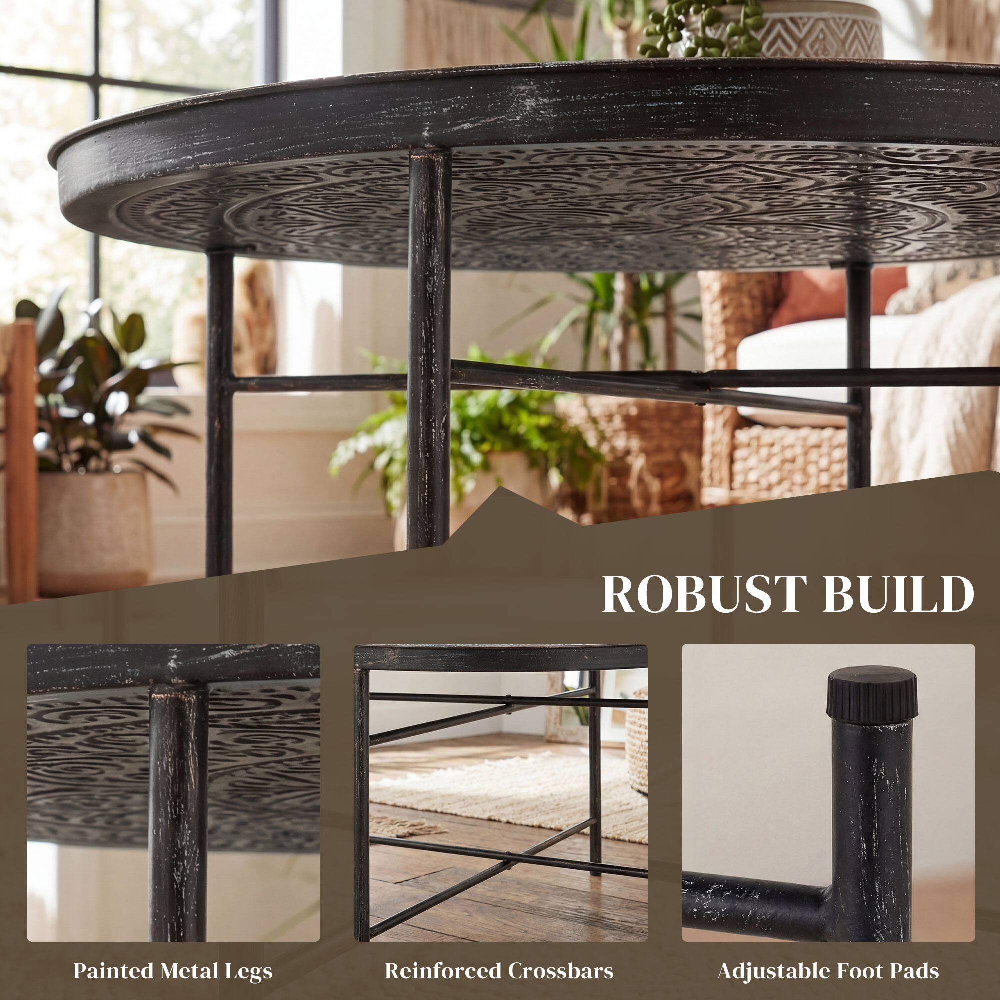 ROBUST BUILD  
Painted Metal Legs  
Reinforced Crossbars  
Adjustable Foot Pads