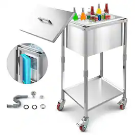 VEVOR - Rolling Ice Chest Cooler Cart, 22"L x 16"W x 38"H Stainless Steel Cooling Bin on Wheels - Silver