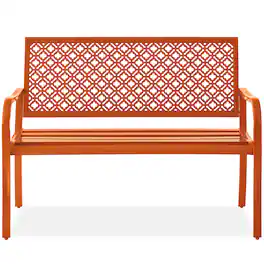Best Choice Products - Indoor Outdoor Steel Garden Bench w/ Geometric Backrest, Foot Levelers - Carrot