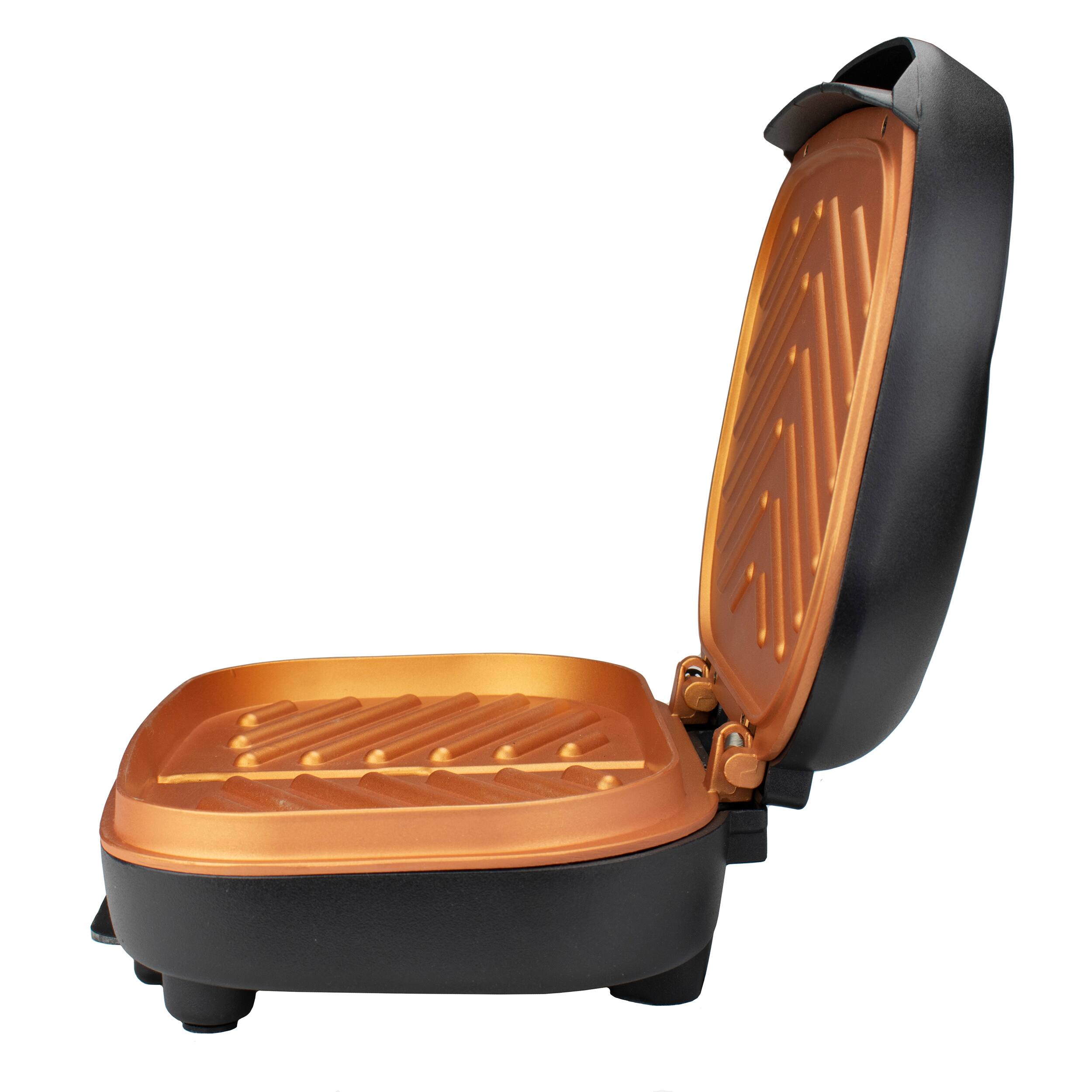 Alt View 5. Brentwood - Brentwood TS-606BK 2-Serving Non-Stick 750w Indoor Electric Copper Grill and Panini Press in Black - Copper.