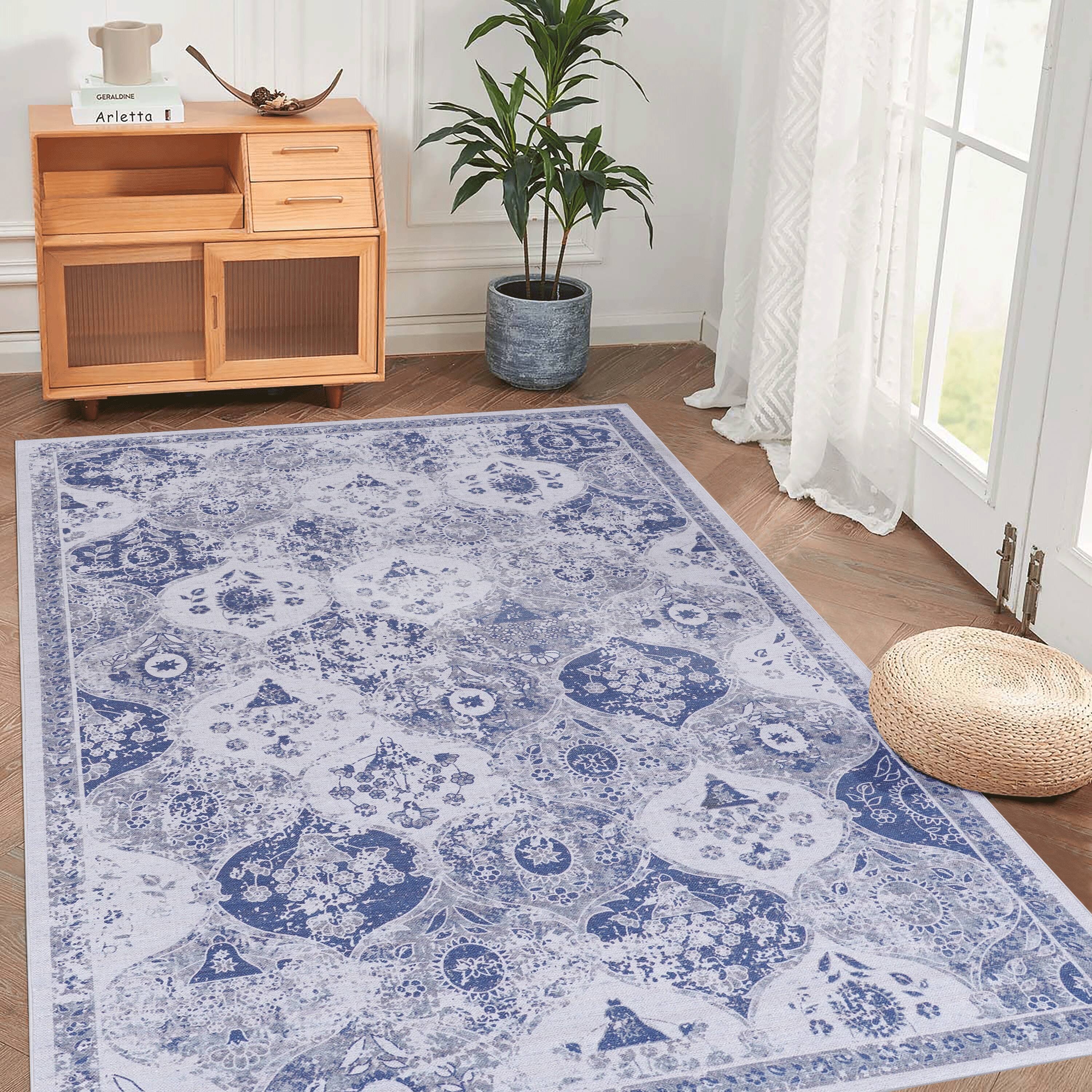 APRILSOUL - Machine Washable 8x10 Boho Area Rug Super Soft Non Slip Stain Resistant Foldable - Blue