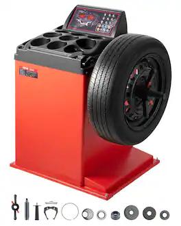 VEVOR - Tire Changer Machine, 18" Spindle, Durable Tire Balancer with 4 Size of Conic & 45# Steel, Reinforced Tire Balancer - Red