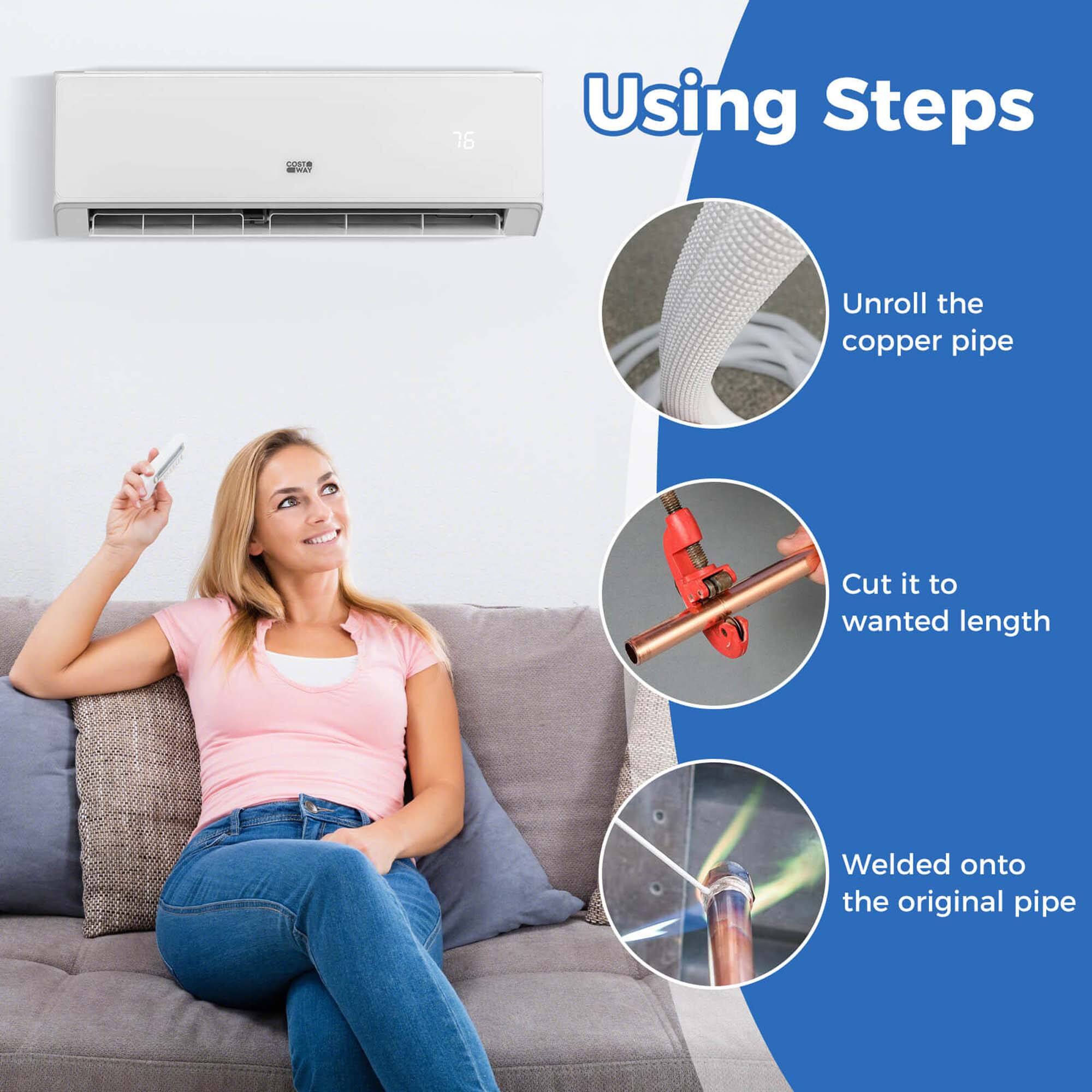 2.76 Using Steps  
- Unroll the copper pipe  
- Cut it to wanted length  
- Welded onto the original pipe