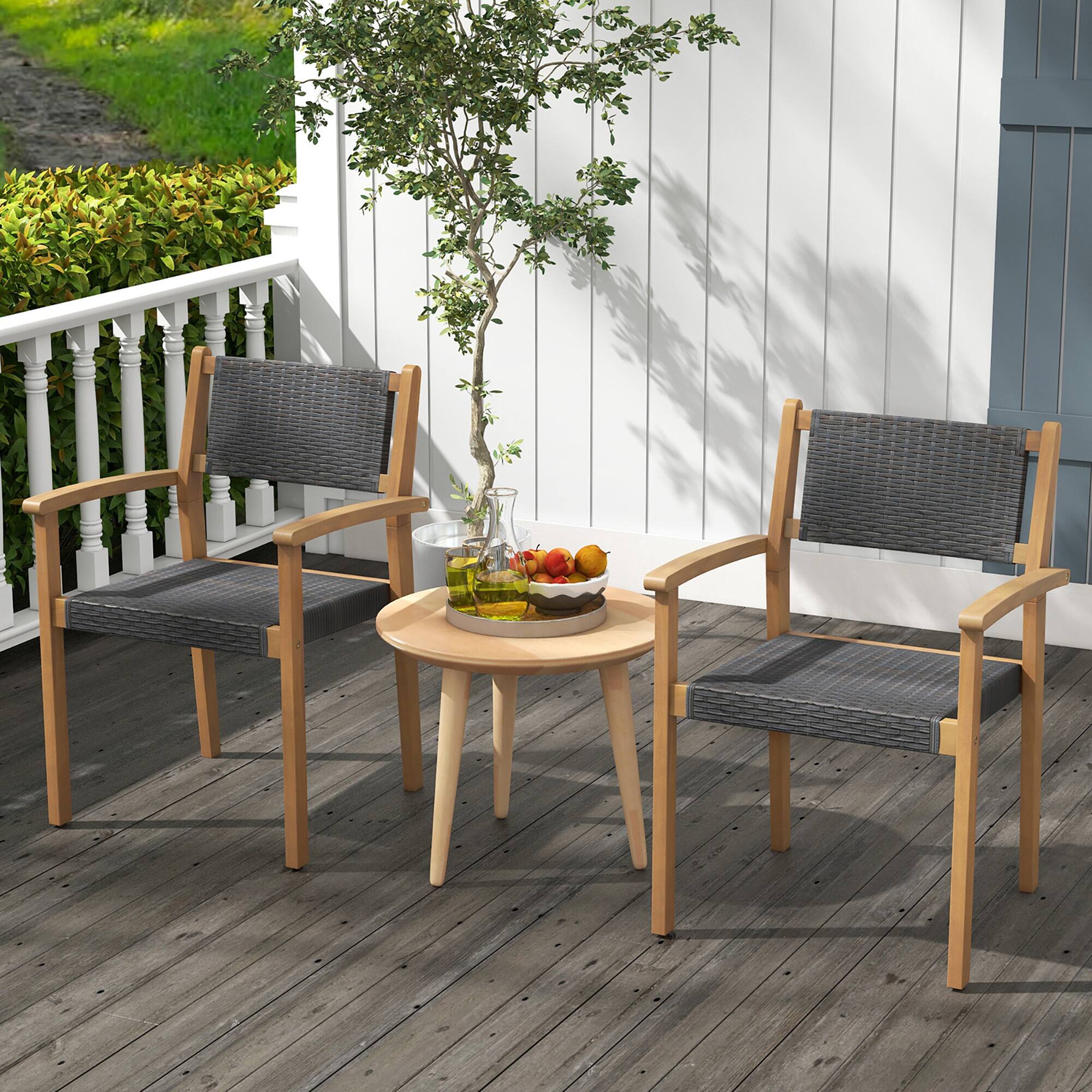 Alt View 7. Gymax - Gymax Stackable Dining Chair Set of 2 w/ Breathable Backrest Adjustable Foot Pads - Mixed Brown, Natural.