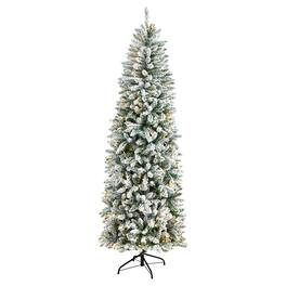 BreeBe - 7’ Flocked Slim Montreal Xmas Tree with 995 Tips and 300 LED - White, Green