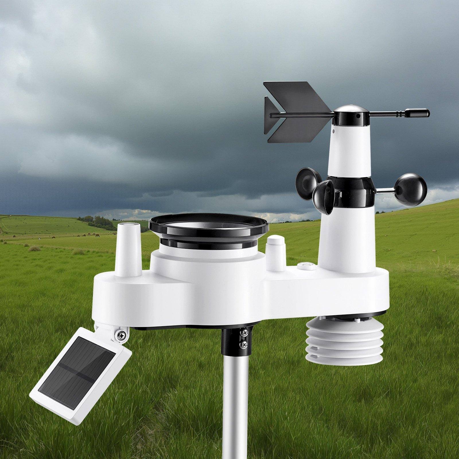 Alt View 1. Glintex - Weather Station 7-in-1 Wireless with 7.5" Display, Solar Outdoor Sensor, Rain Gauge, Temp Wind and Forecast, No WiFi.