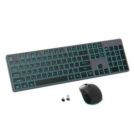 PO3TICJUNKI3 - Quiet Wireless And Mouse Backlit Rechargeable Silent Flat Combo Jiggle Cordless Slim For Windows Pc Compute - Space Gray