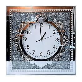 FC Design - 20"H Metallic Silver & Black Modern Mandala Square Wall Clock - Multicolor