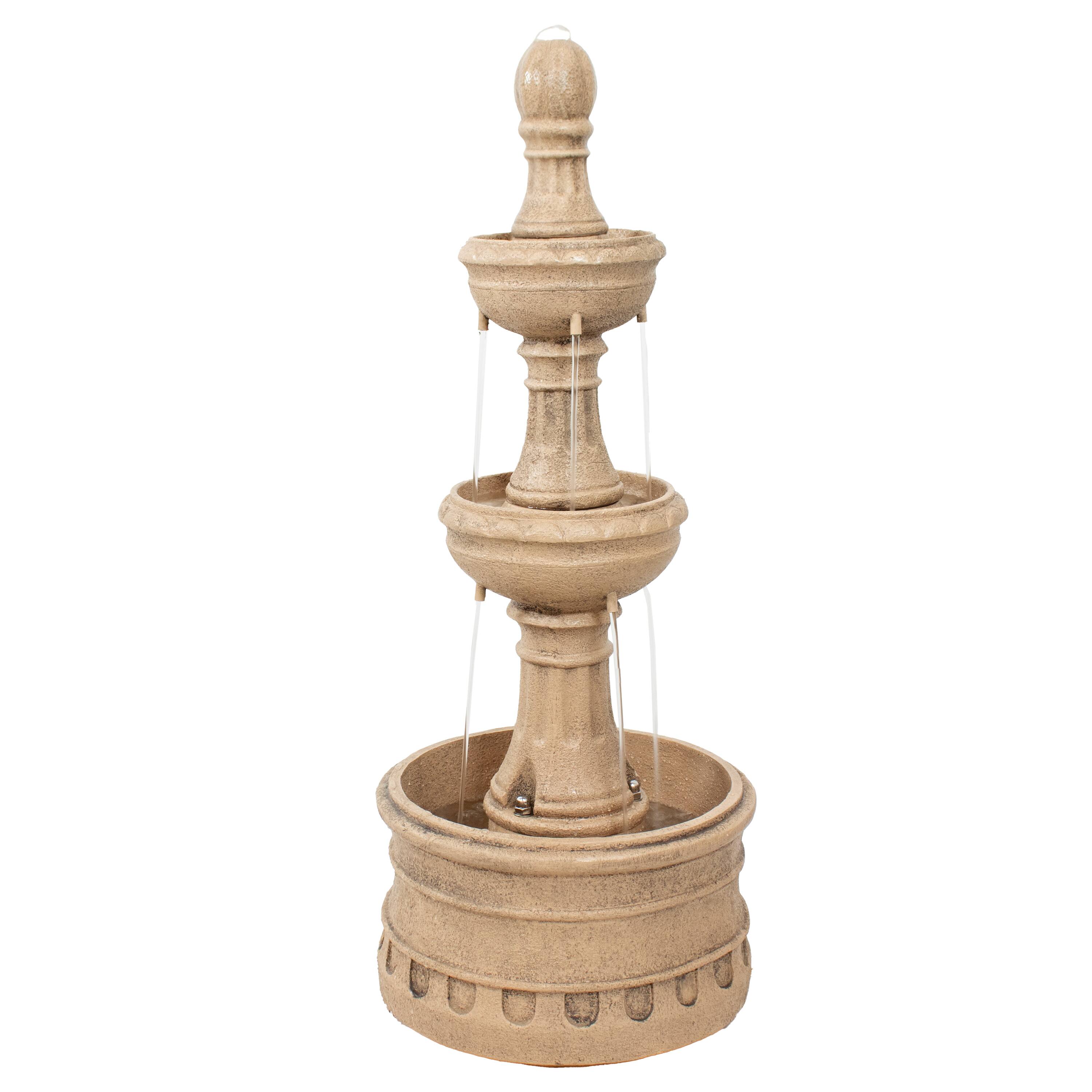 Front. Sunnydaze - Cyprus 3-Tier Polyresin Outdoor Fountain - Eggshell.