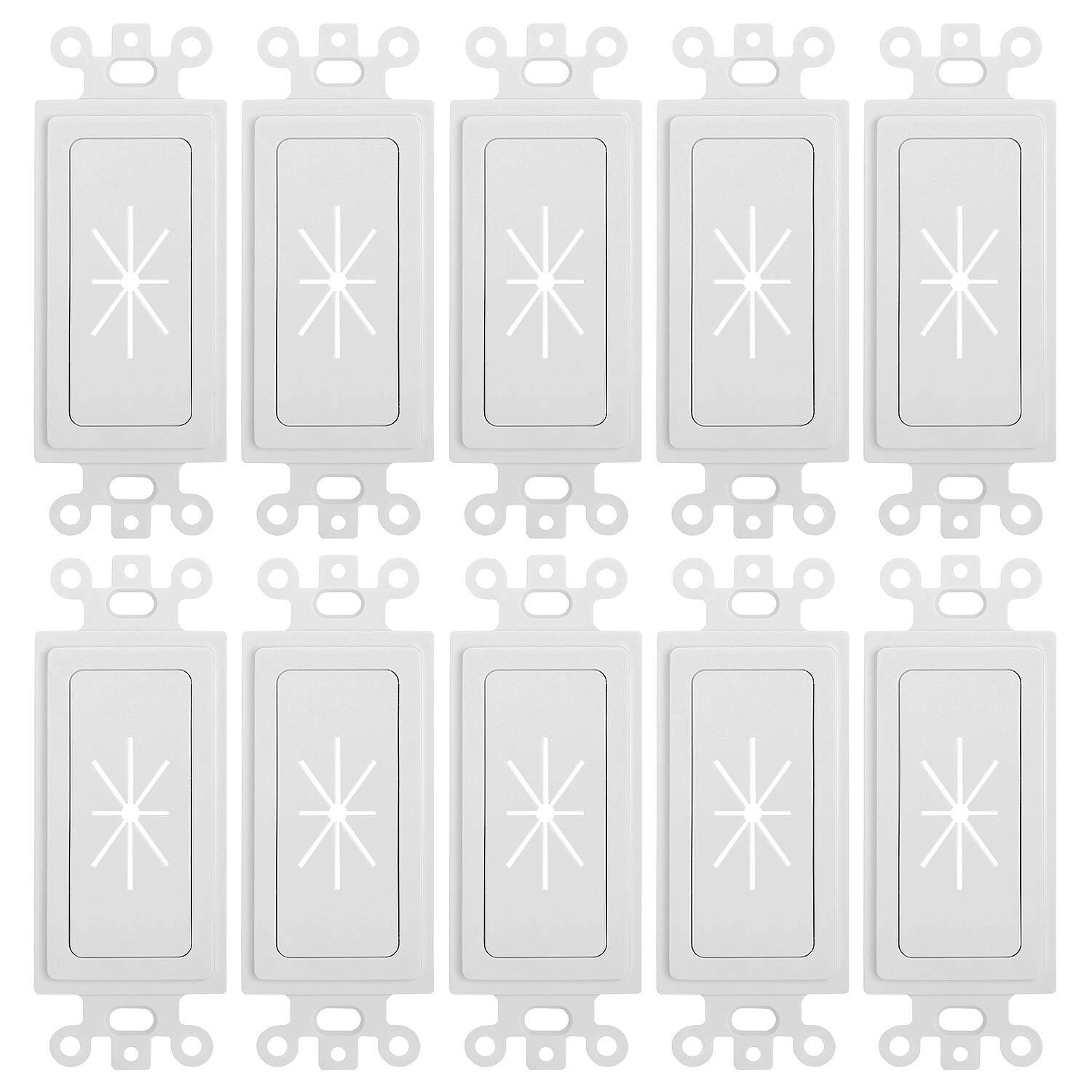 Front. Cmple.com - Cmple - Decorator Wall Plate Insert Decorative Faceplate Standard Keystone Wall Plate Cover - Flexible Opening - 10 Pack - White.