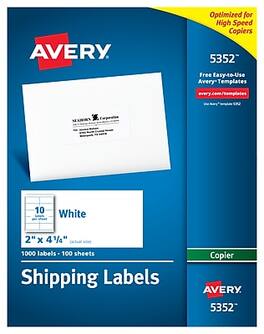 Avery - Copier Shipping Labels, 2" x 4-1/4", 1000 Labels/Box - Matte White