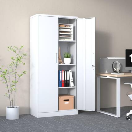 Front. Mirfee - 71" Metal Garage Cabinet with Locking Doors & 3 Adjustable Shelves - White.