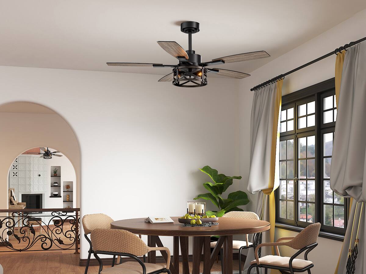 Left. Siljoy - 52 Inch Black Ceiling Fan with Lights and Remote Farmhouse Cage Ceiling Fan Fits Patio Bedroom Living Room - Gold and Black.