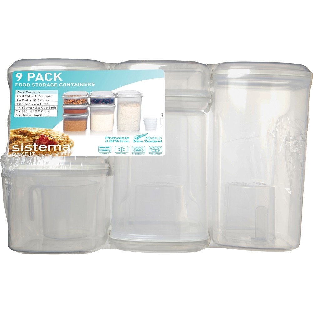 Sistema Bake IT Collection Food Storage Containers, Clear/White, 9