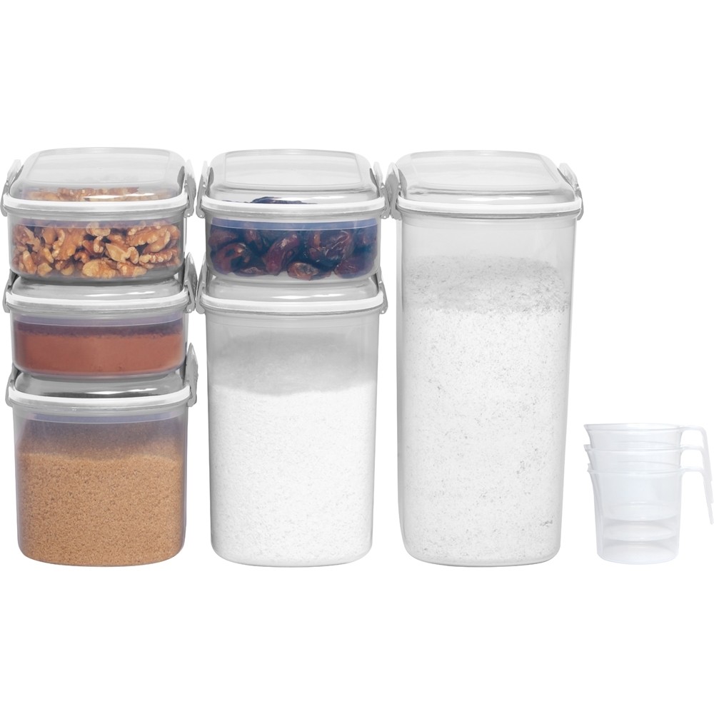 Sistema Flour and Sugar Storage Containers for Pantry with Lids and  Measuring Cup, Dishwasher Safe, 10.2-Cup, White