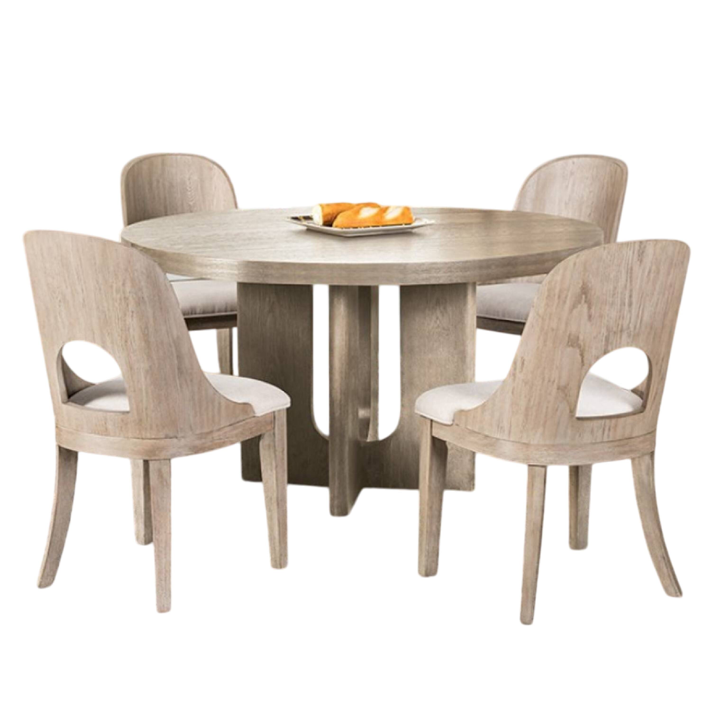 Front. Manhattan Lane - Zoko 5pc Round Dining Table Set, Polyester Chairs, White, Solid Wood - White Wash Oak, White.