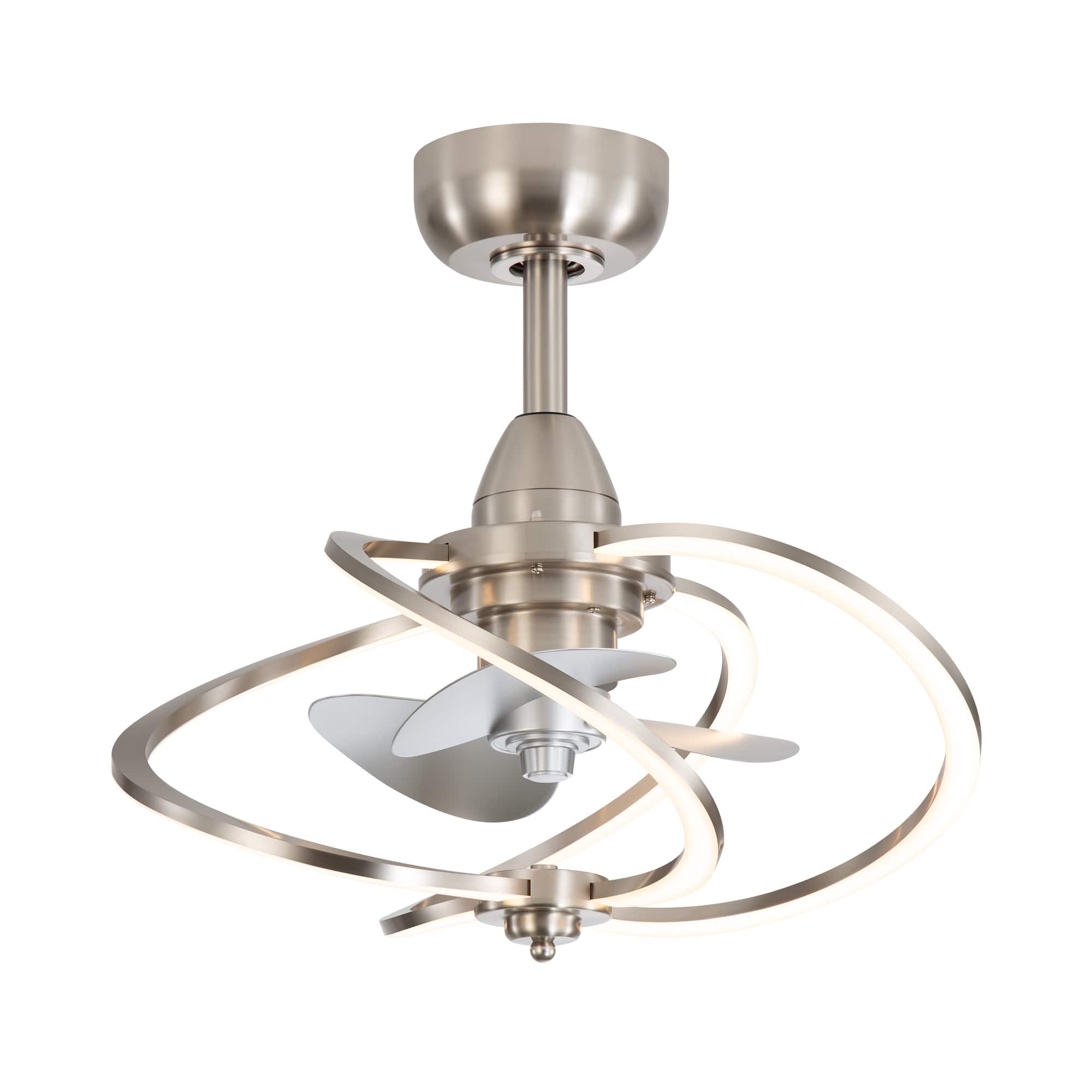 Angle. Breezary - 20-Inch Indoor Gyro Cage Ceiling Fan with Light Kit, 3 ABS Blades, DC Motor, 6-Speed Remote Control, Timer, 6-In Downrod - Satin Nickel and Silver.