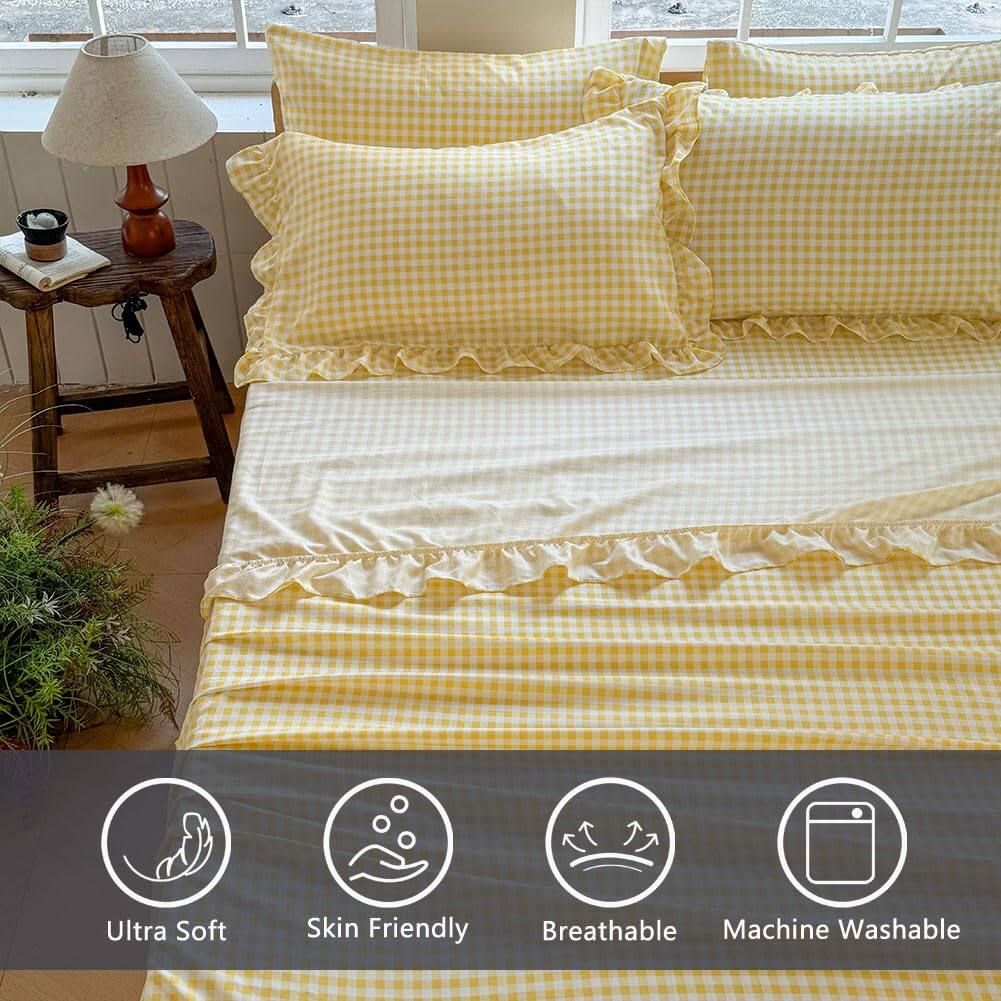 Dapper Styles Gingham Ruffle Sheet Set Soft Pre washed Microfiber Plaid ...