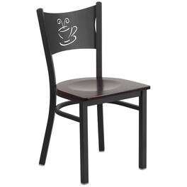 Emma + Oliver - Coffee Back Metal Restaurant Dining Chair - Walnut Wood Seat/Black Metal Frame