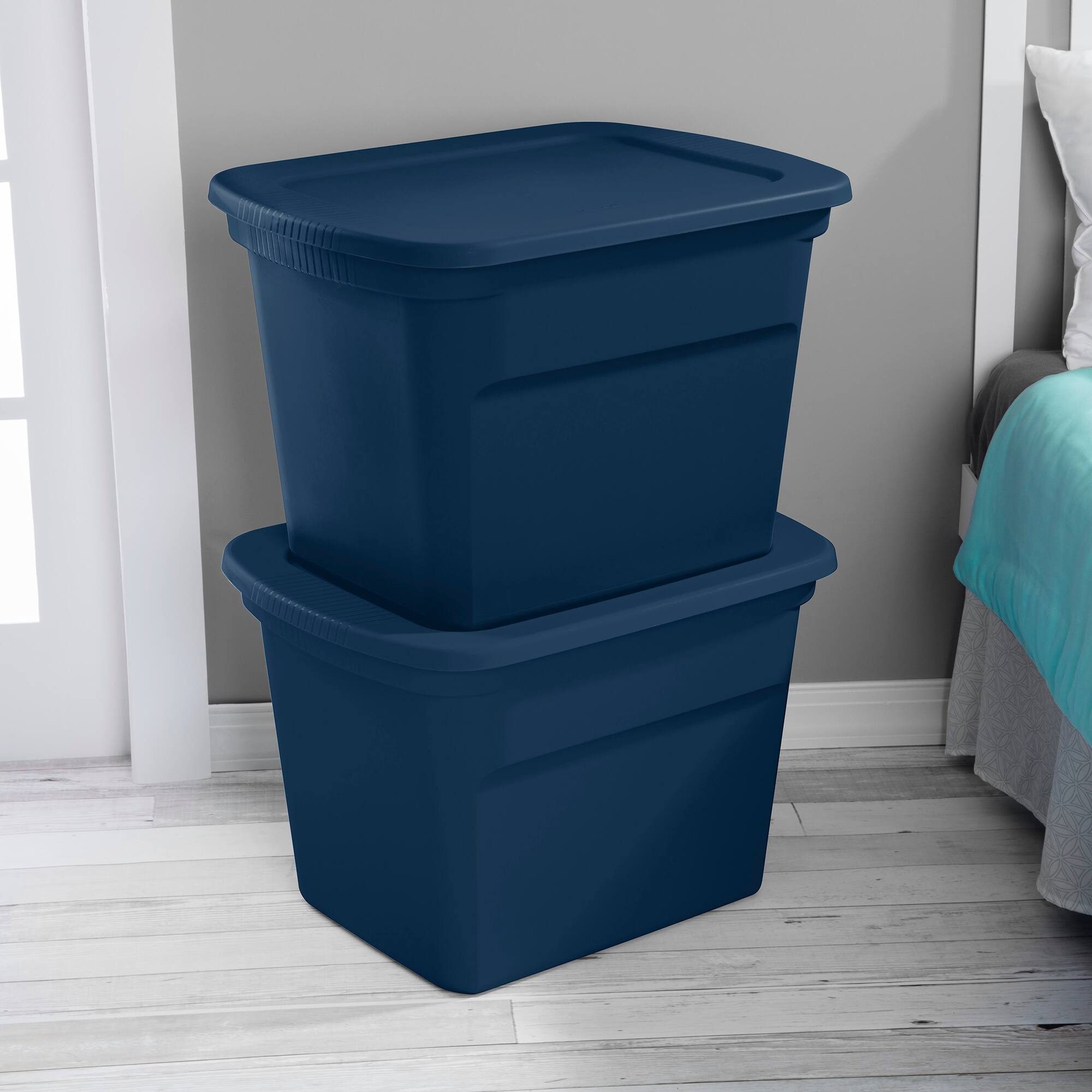 Alt View 2. Sterilite - Sterilite Classic Lidded Stackable 18 Gal Storage Tote Container, Blue, 32 Pack - Marine Blue.