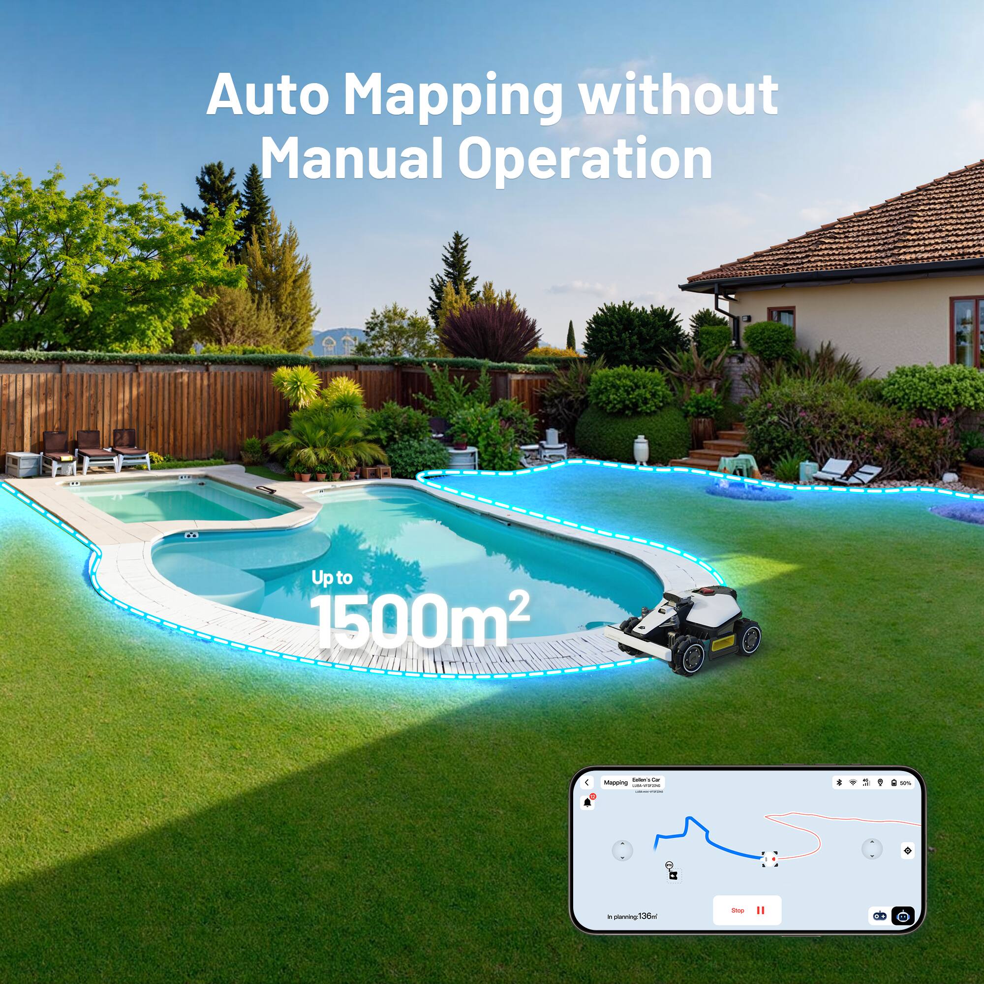 Auto Mapping without Manual Operation

Up to 1500m²

Mapping: Faster Car
In planning 138m²

Stop