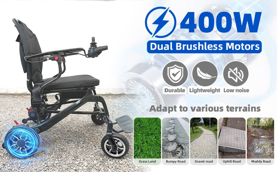 400W Dual Brushless Motors  
Durable Lightweight Low noise  
Adapt to various terrains  
Grass Land  
Bumpy Road  
Gravel Road  
Uphill Road  
Muddy Road