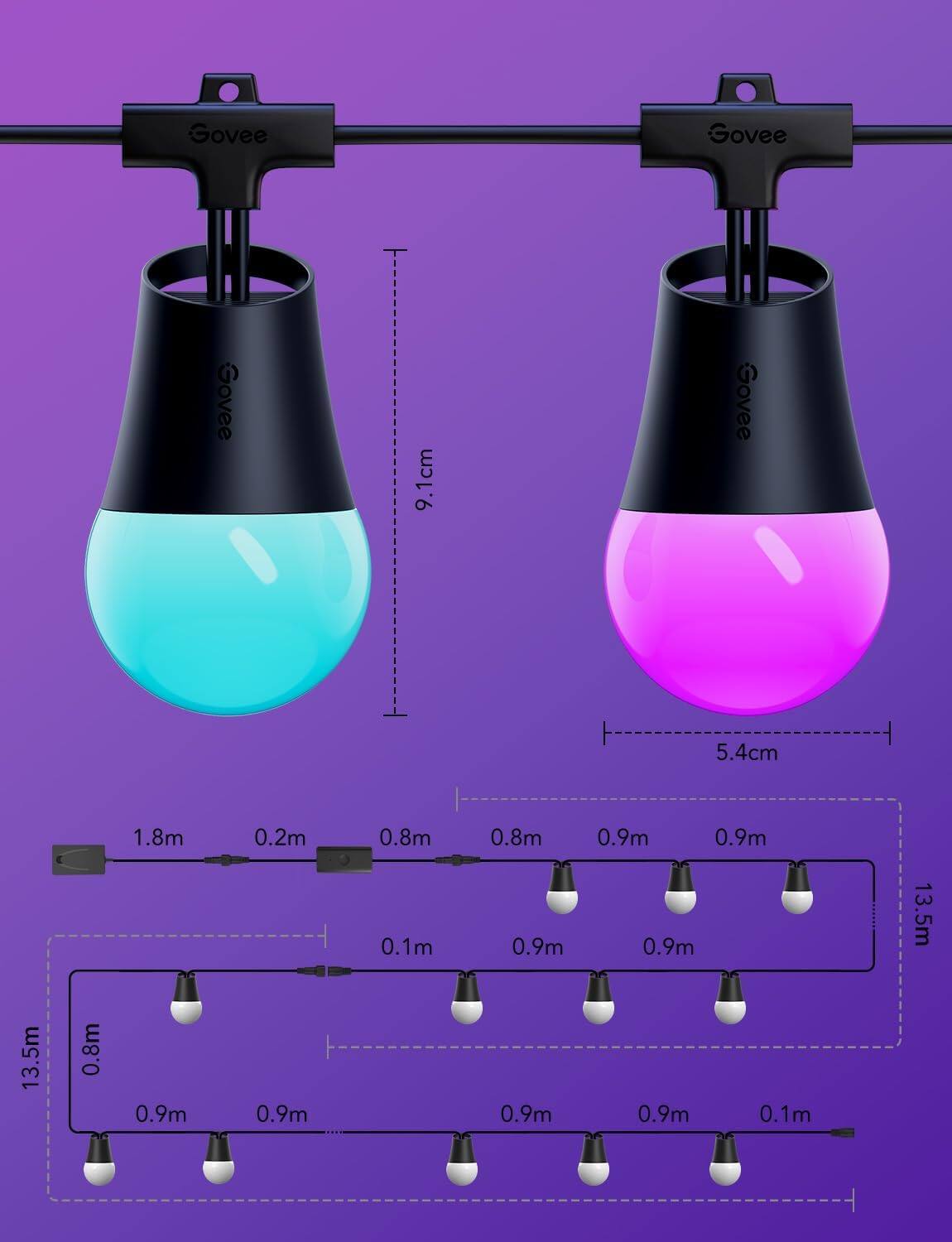 Govee  
Govee  
Govee  
9.1cm  
Govee  
5.4cm  
1.8m  
0.2m  
0.8m  
0.8m  
0.1m  
0.9m  
0.9m  
0.9m  
0.9m  
13.5m  
0.8m  
0.9m  
0.9m  
0.9m  
0.9m  
0.1m  
13.5m