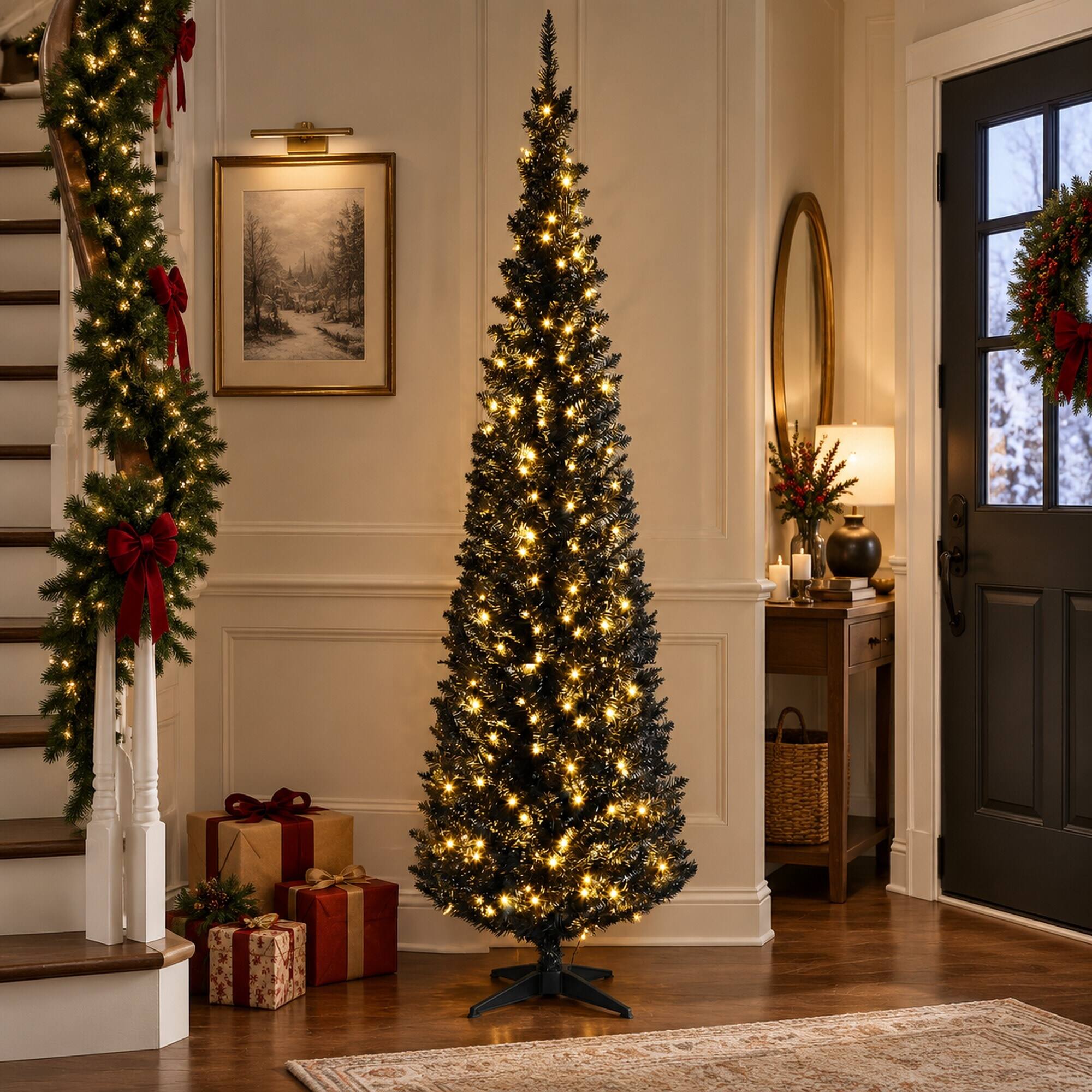 RYHNUYNE 6FT Pencil Christmas Tree With Realistic Tips and Sturdy Metal ...
