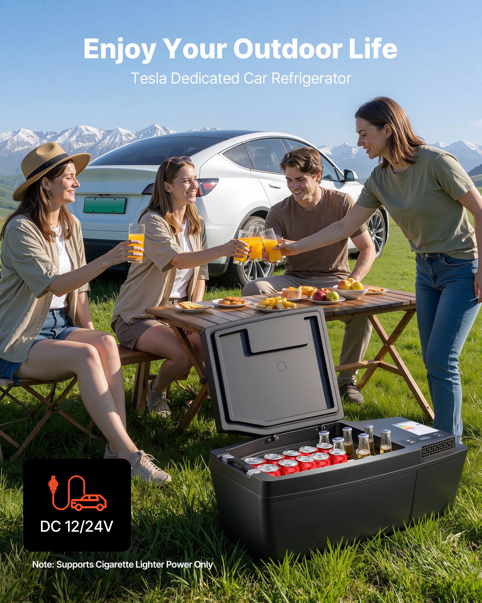 Enjoy Your Outdoor Life  
Tesla Dedicated Car Refrigerator  
DC 12/24V  
Note: Supports Cigarette Lighter Power Only