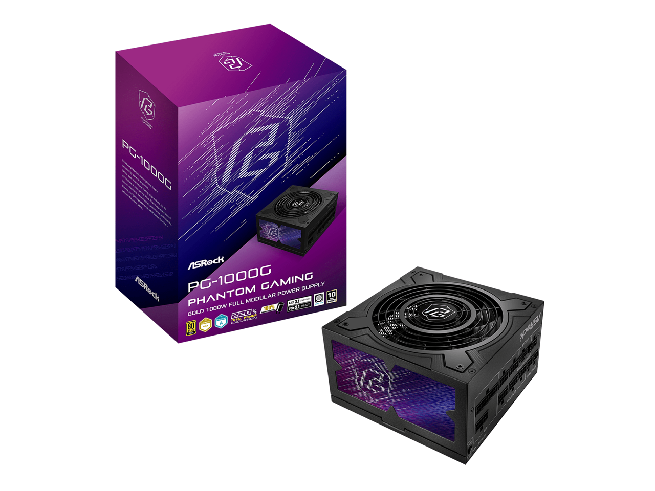 5 - PG-1000G  
ASRock ASRock PG-1000G GAMING POWER SUPPLY PHANTOM 10 FULL MODULAR  
1000W  
80 PLUS GOLD  
100%  
FAN 5  
H  
FEROCK