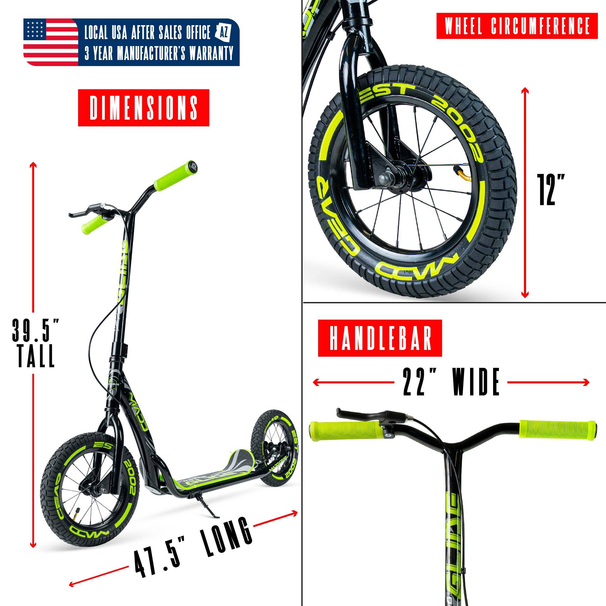 LOCAL USA AFTER SALES OFFICE AZ  
3 YEAR MANUFACTURER'S WARRANTY  

DIMENSIONS  
39.5" TALL  
47.5" LONG  

WHEEL CIRCUMFERENCE  
12"  

HANDLEBAR  
22" WIDE