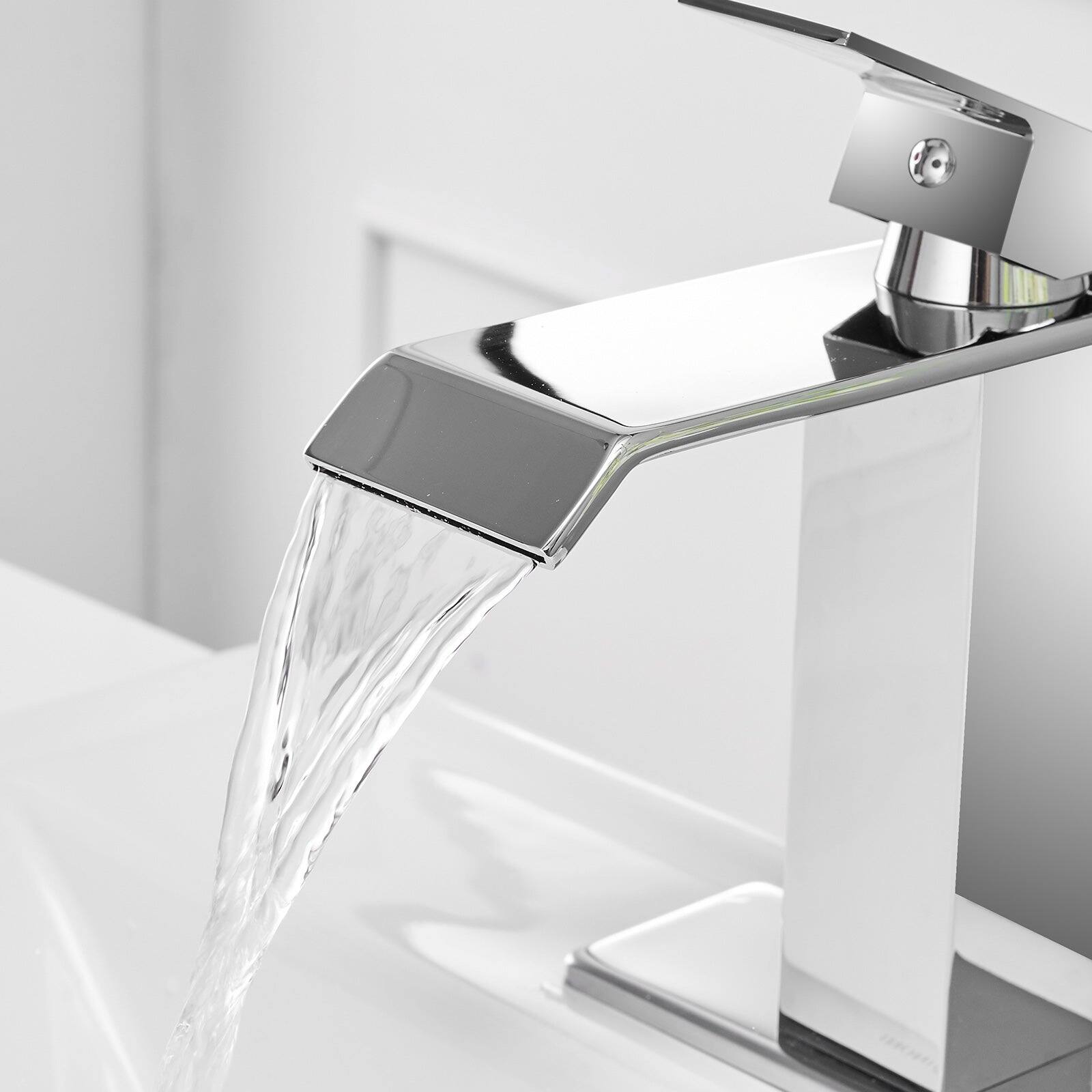 Alt View 9. Boyel Living - Waterfall Single Hole Single Handle Low Arc Bathroom Faucet with Supply Line in Polished Chrome - Polished Chrome.