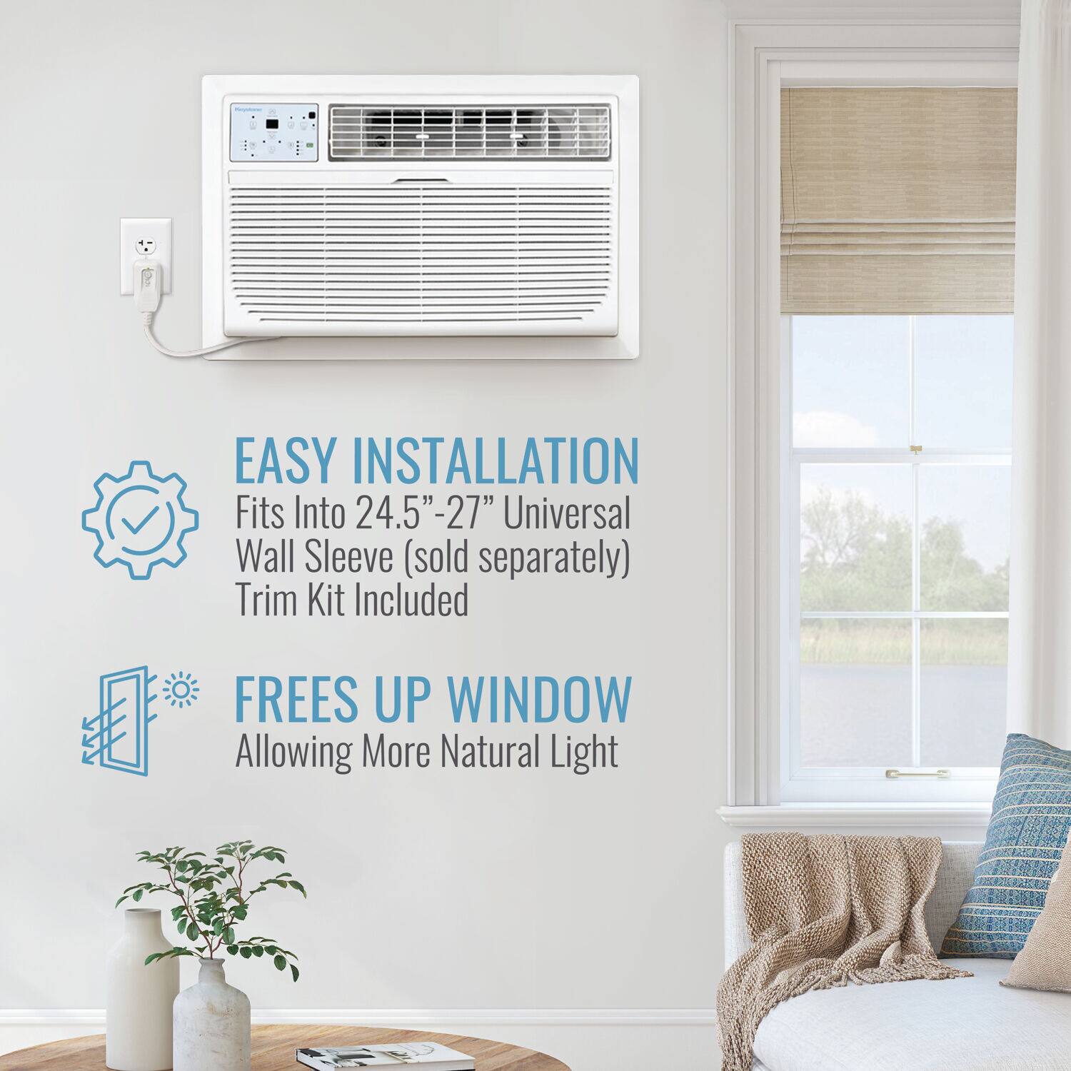 Easy Installation: Fits into 24.5"-27" 27" Universal Wall Sleeve (sold separately) Trim Kit Included. Frees Up Window: Allowing More Natural Light.