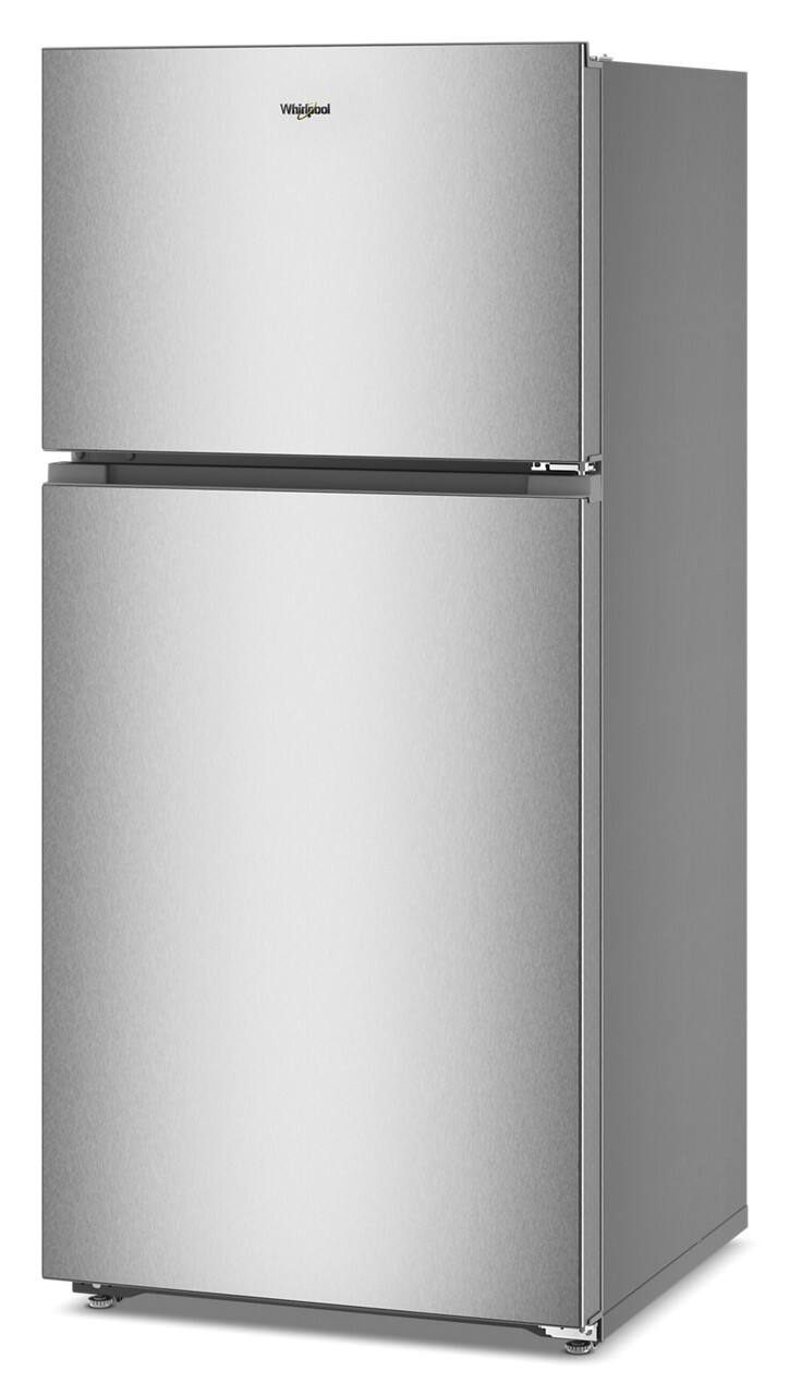 Left. Whirlpool - 14.3 Cu. Ft. Top-Freezer Refrigerator with Total Coverage Cooling - Fingerprint-Resistant Stainless Finish.