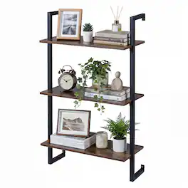 Gymax - 3-Tier Floating Shelf for Wall Industrial Wall Mounted Coffee Bar Shelving - Brown