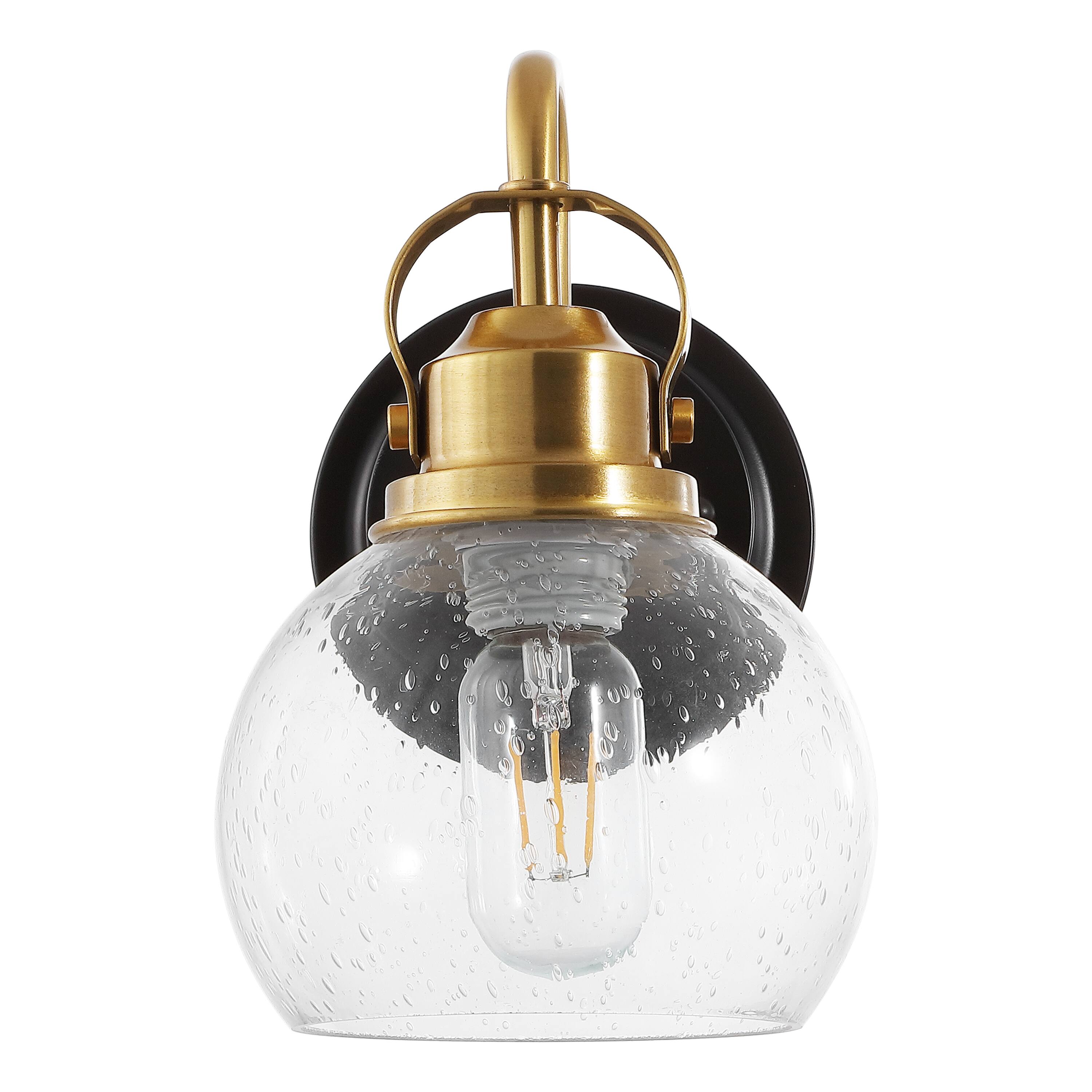 Alt View 6. Jonathan Y - Shirley 6" 1-Light Farmhouse Metal LED Vanity Light with Seeded Glass Globe Shade, Brass Gold/Oil Rubbed Bronze - Brass Gold/Oil Rubbed Bronze.
