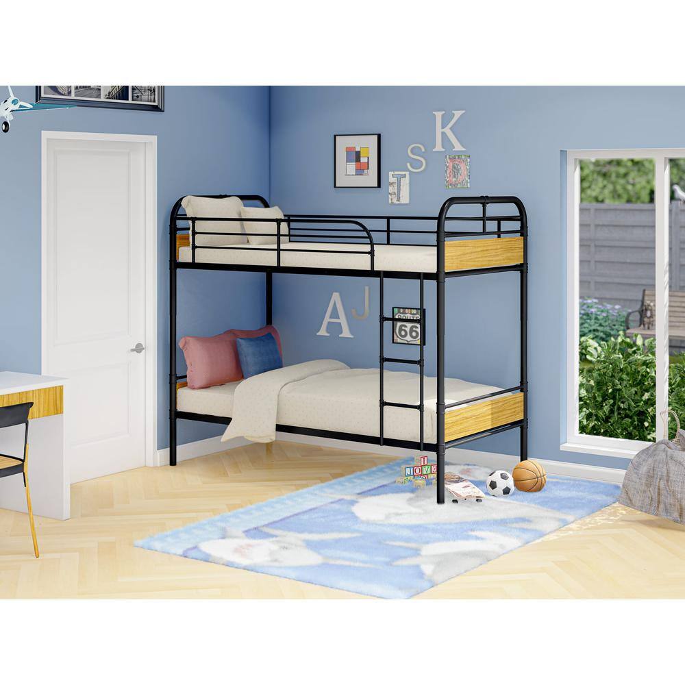 Alt View 3. East West Furniture - Hedley Bunk Bed Frame with 4 Metal Legs - Black.