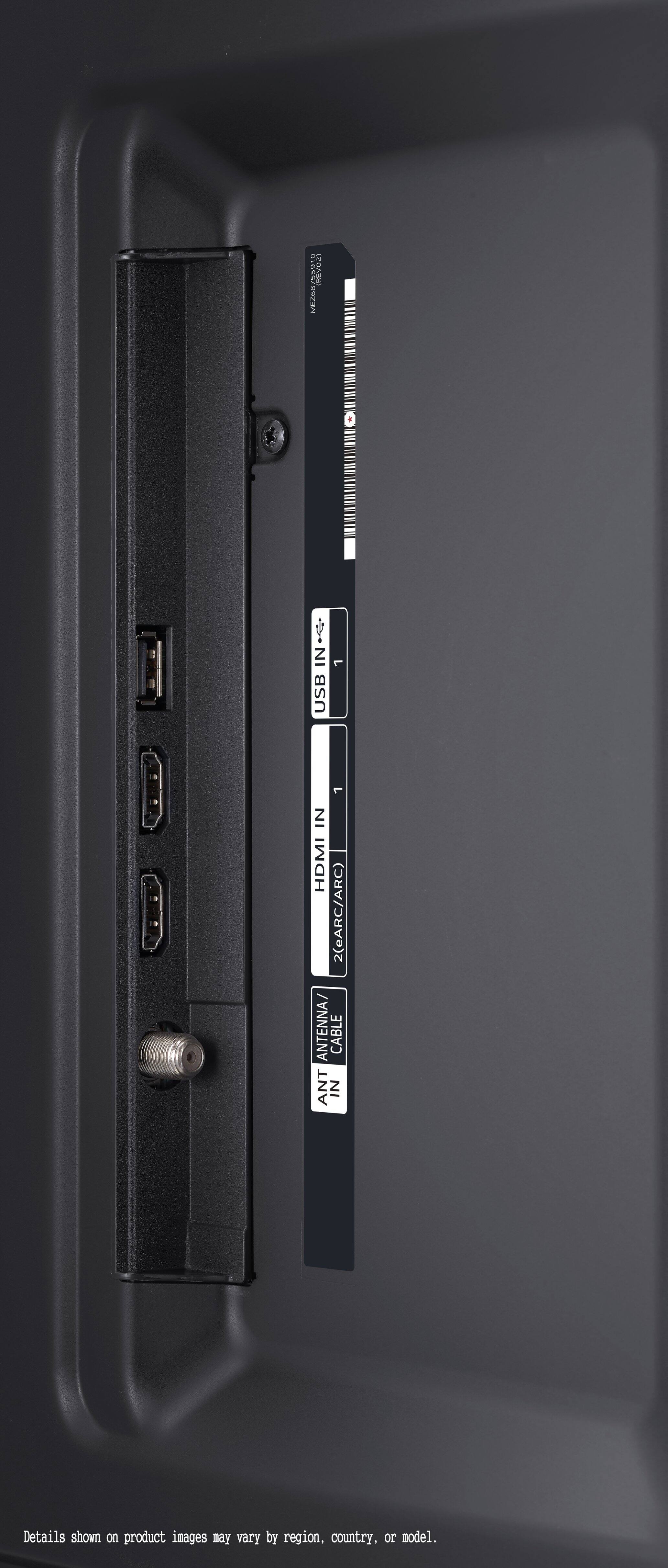 The text on the image reads: "MEZ68MS9U EOAR 4 o IN USB 1 1 IN HDMI 2 (eARC/ARC) ANTENNA/ CABLE ANT IN Details shown on product images may vary by region, country, or model."