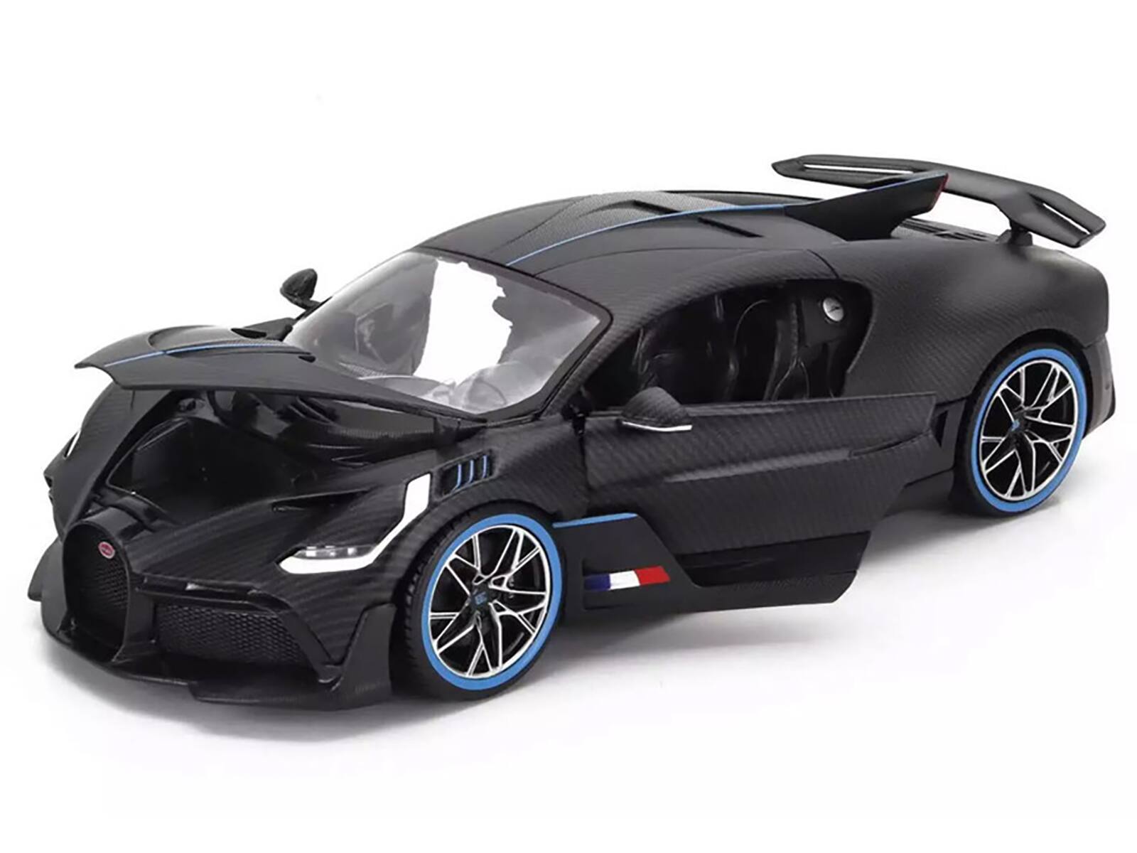 Alt View 1. Bburago - Bugatti Divo Carbon Fiber with Blue Accents "Carbon Series - Bburago 50th Anniversary" 1/18 Diecast Model Car by Bburago.