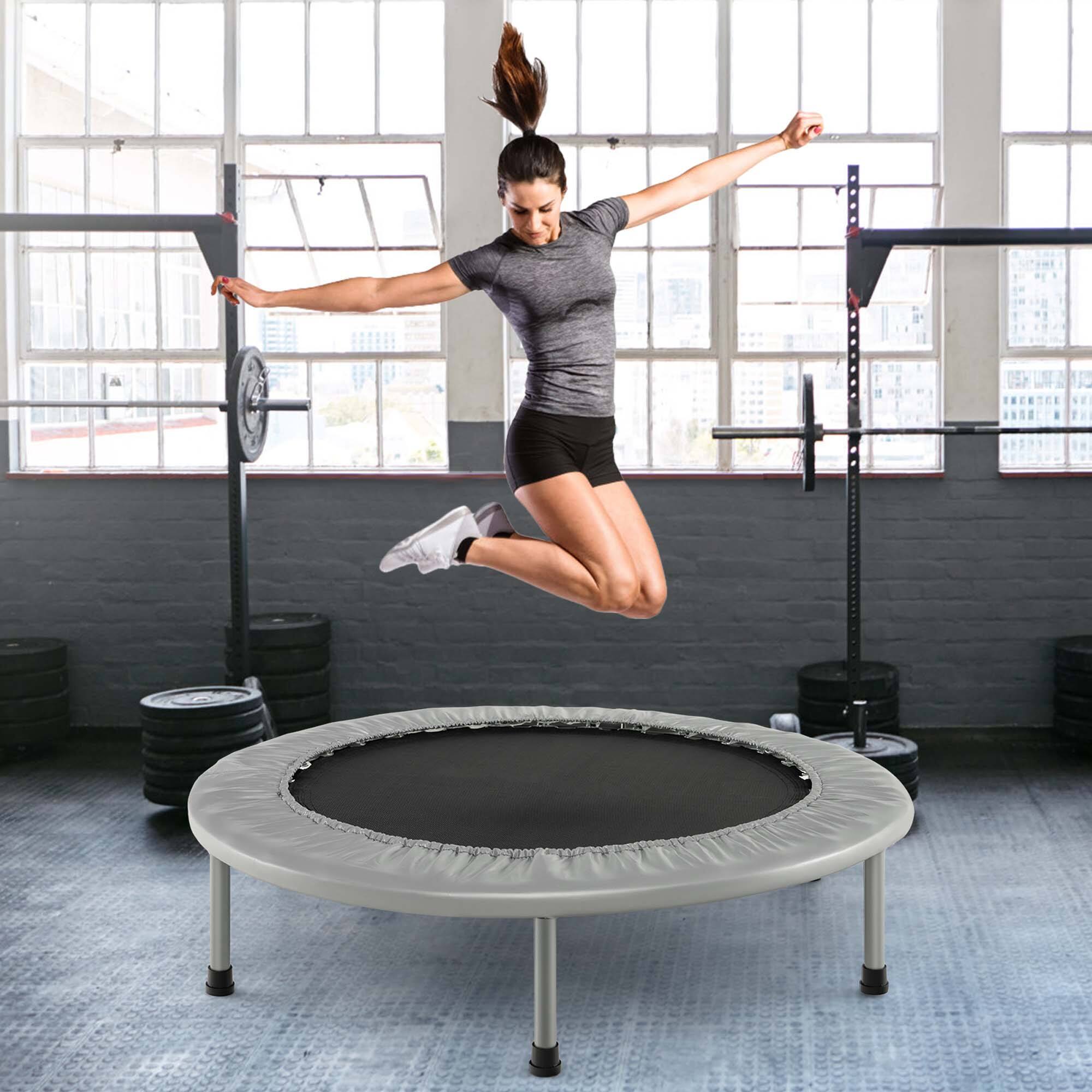 Alt View 1. Costway - Costway 38" Mini Folding Trampoline Portable Recreational Fitness Rebounder - Grey.