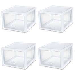 Sterilite - 27 Quart Clear & White Plastic Storage Bin with One Drawer, 12 Pack