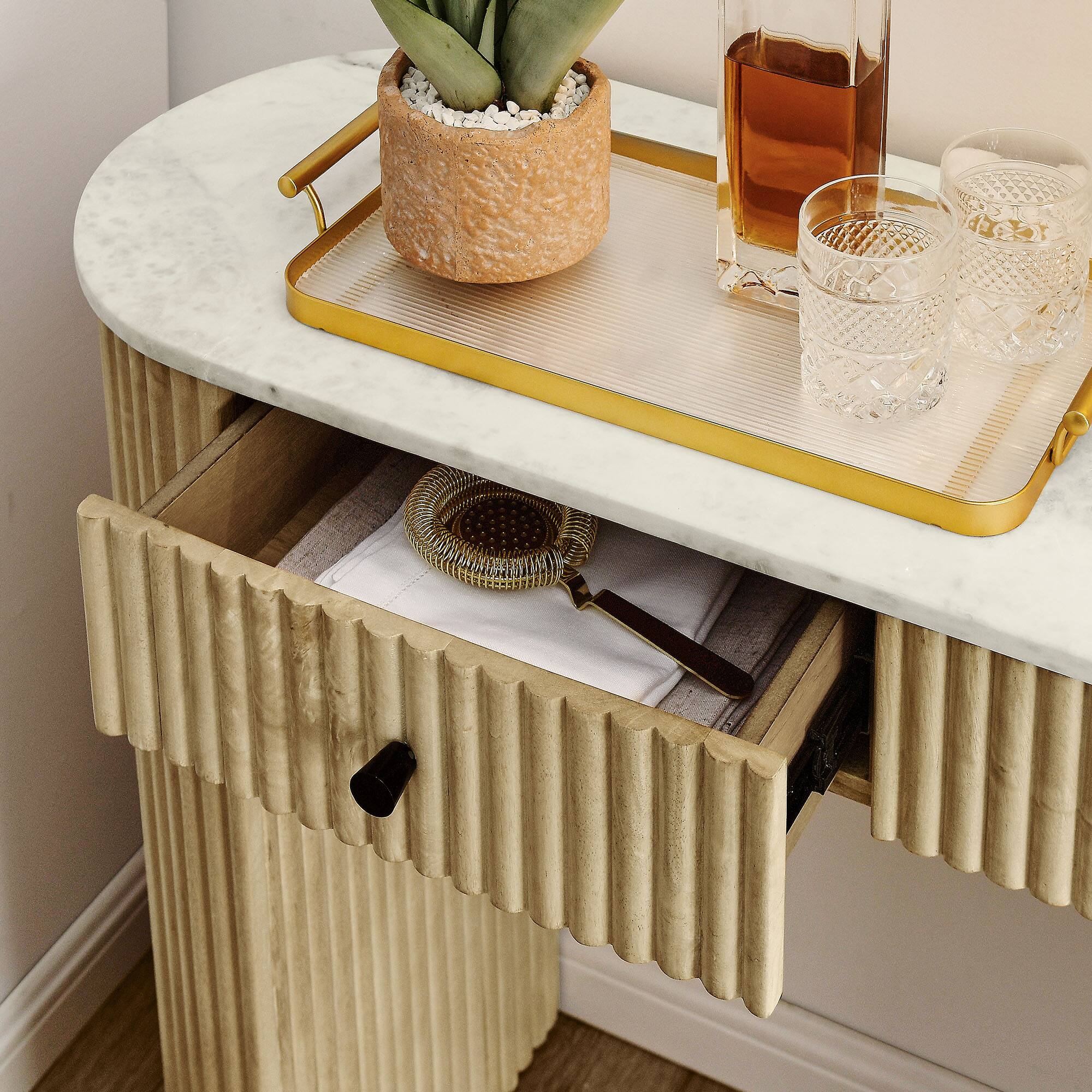 Alt View 2. Modway - Caldera 42" Curved Solid Wood and Marble Console Table by Modway - Natural.