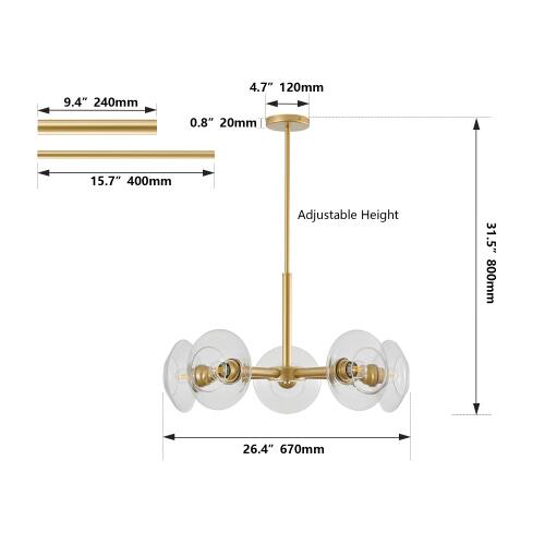9.4" 240mm  
4.7" 120mm  
0.8" 20mm  
15.7" 400mm  
Adjustable Height  
31.5" 800mm  
26.4" 670mm