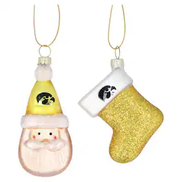 The Memory Company - Iowa Hawkeyes Two-Pack Santa & Stocking Blown Glass Ornament Set - Multicolor