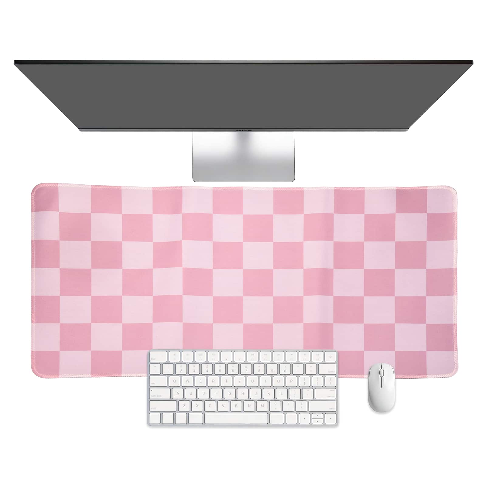 Unique Bargains - Checkered Desk Mat, 31.5x11.8 Inch Mouse Pad, Non-Slip Rubber, Stitched Edges, Soft, for Computer/Laptop - Pink