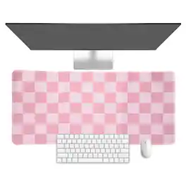 Unique Bargains - Checkered Desk Mat, 31.5x11.8 Inch Mouse Pad, Non-Slip Rubber, Stitched Edges, Soft, for Computer/Laptop - Pink