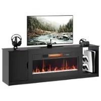 Bestier - 70" Modern TV Stand with LED Lights and Storage Fits TVs Up to 80" - Black Carbon Fiber - Front_Zoom