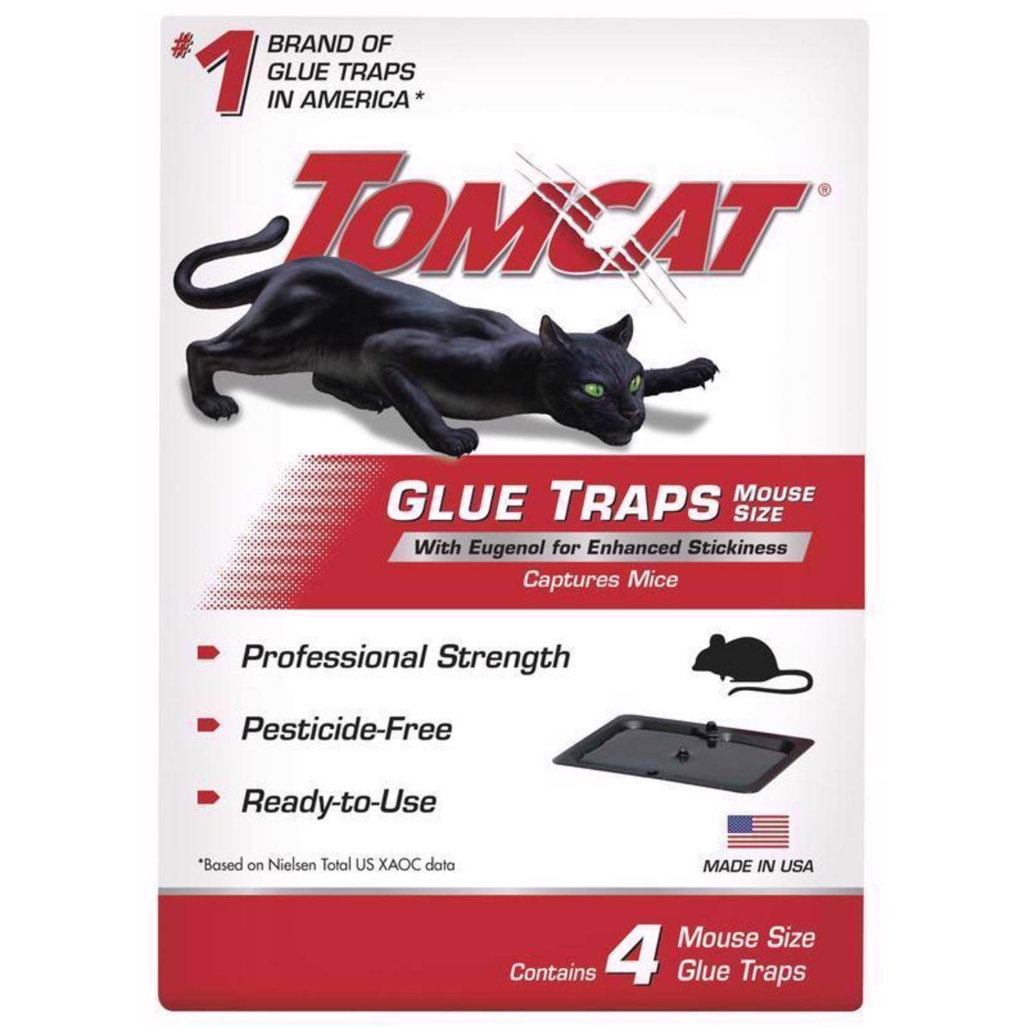 #1 BRAND OF GLUE TRAPS IN AMERICA*

TOMCAT

GLUE TRAPS  
MOUSE SIZE  
With Eugenol for Enhanced Stickiness  
Captures Mice

- Professional Strength
- Pesticide-Free
- Ready-to-Use

*Based on Nielsen Total US XAOC data

MADE IN USA

Contains 4 Mouse Size Glue Traps