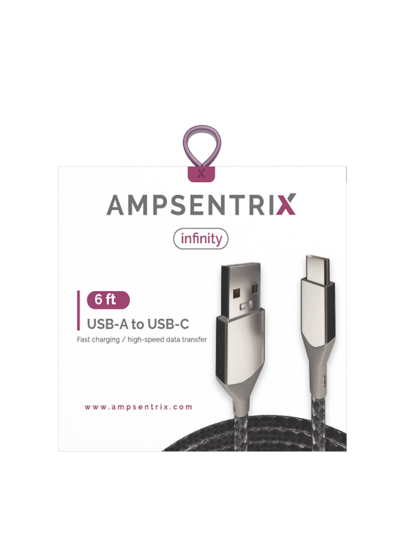 X AMPSENTRIX infinity 6 ft USB-A to USB-C Fast charging / high-speed / data transfer www.ampsentrix.com