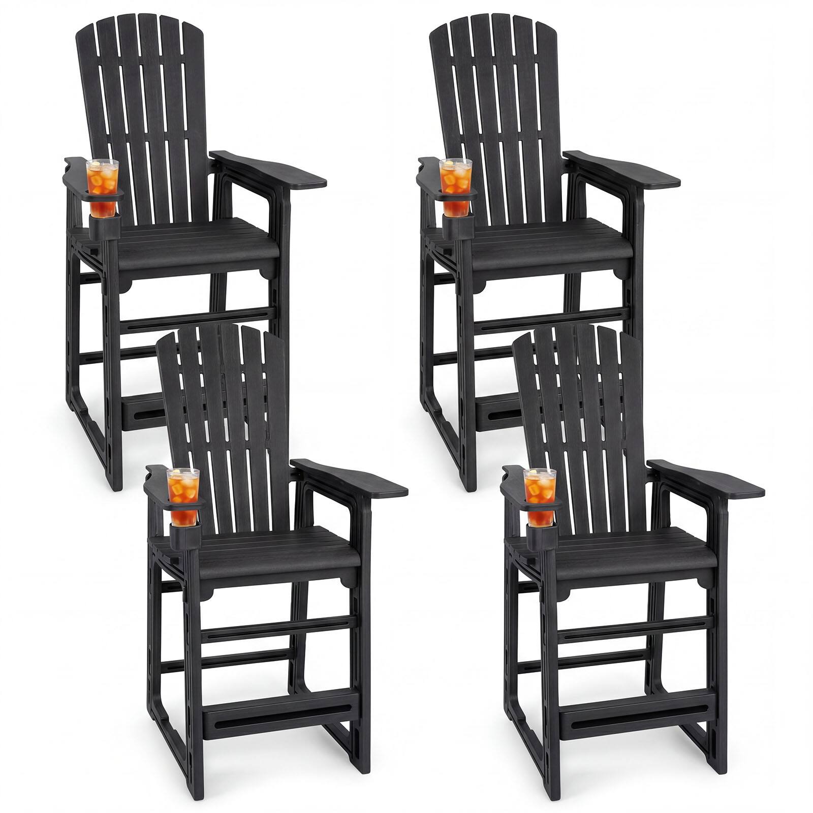 Costway - 4 PCS All-Weather HDPE Tall Adirondack Chair with Backrest, Armrests, Cup Holder - Black price history on PriceWatchPro
